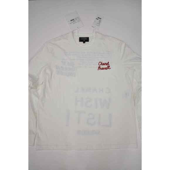 Chanel X Pharrell Capsule Collection White Long Sleeve Graffiti Tee Shirt RARE M - Picture 6 of 12